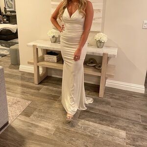 La Femme White/Gold Prom Dress size 2